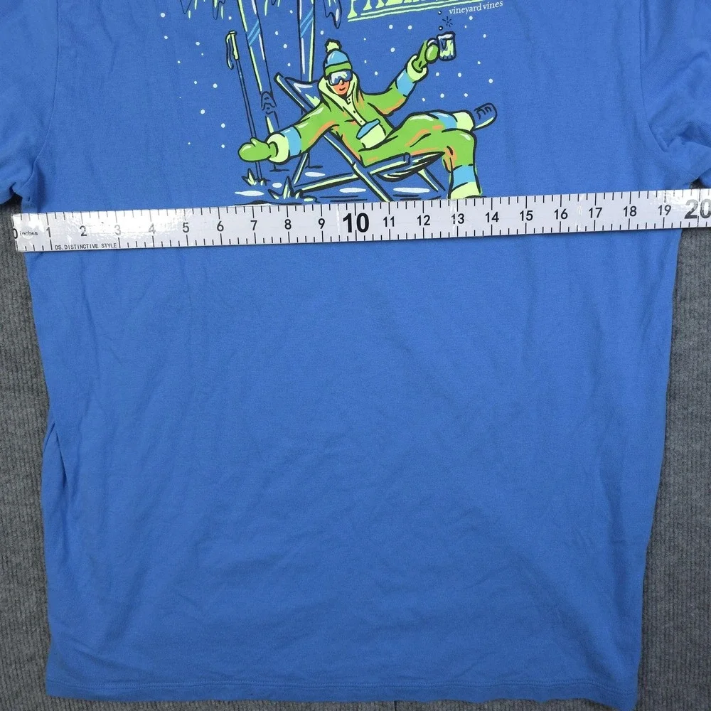 Vineyard Vines Shirt Mens Medium Blue Long Sleeve Palm Skis Retro Apres Skiing